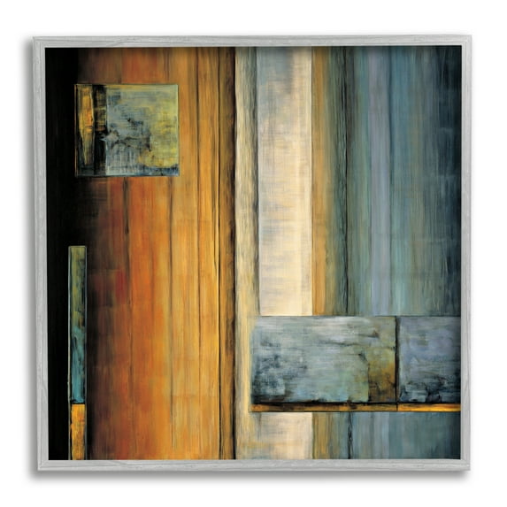 Abstract Layered Rectangular Shapes Orange White Blue Abstract Framed Art Print Wall Art, 17x17