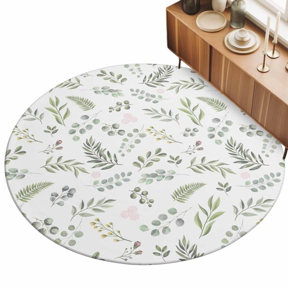 Abstract Leaf Area Rugs 5' (Round) Green Leaves Spring Plant Pastoral ...