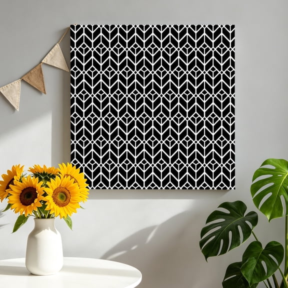 Abstract Leaf Canvas Wall Art, Abstract Geometric Black White Leaves Plant Shape Framed Canvas Wall Decor Picture Print Artwork Decorations for Living Room Office Ready to Hang 8" x 8"