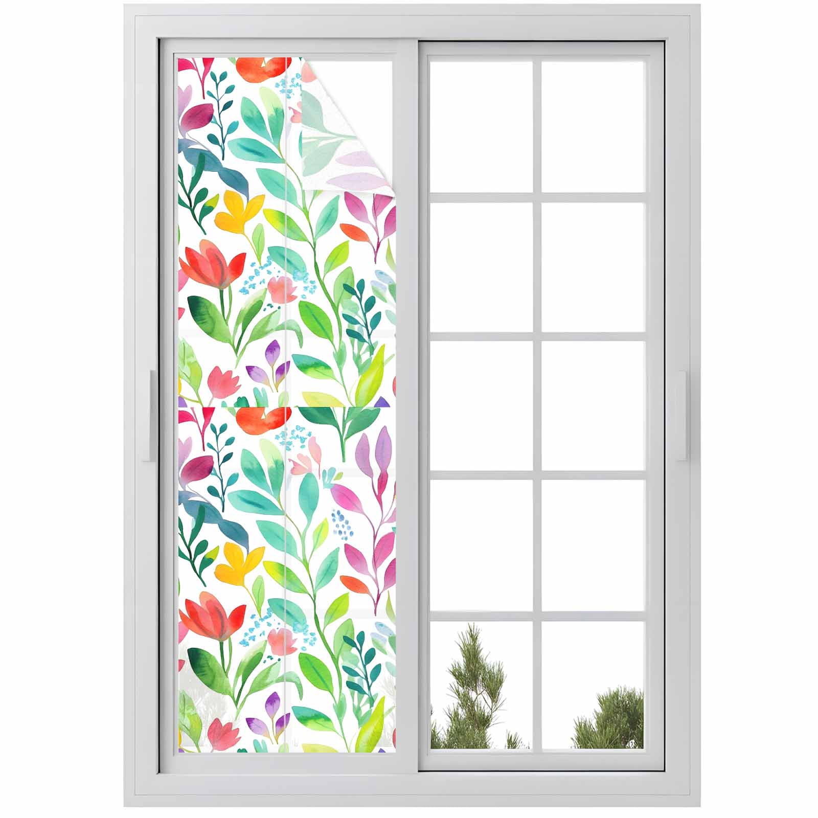 Abstract Leaf Floral Window Privacy Film, Watercolor Leaves Frosted ...
