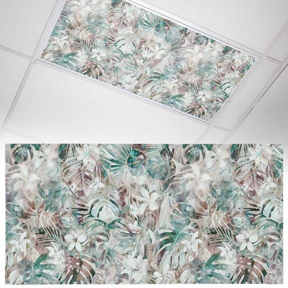 Abstract Leaf Fluorescent Light Covers Spring Vintage Sage Brown Leaves White Floral Plant Magnetic Light Filters Ceiling Lighting Panel Shade for Classroom Office Home 2 x 4 ft, 1 Pack