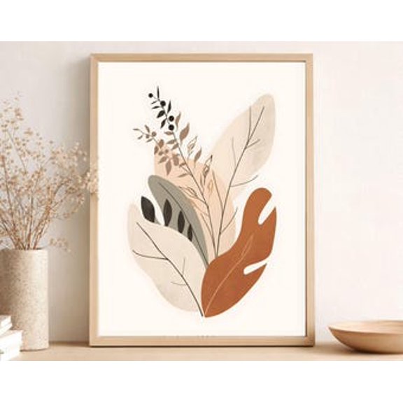 Abstract Leaf Print, Boho Botanical Poster or Poster, 8x12 UNFRAMED