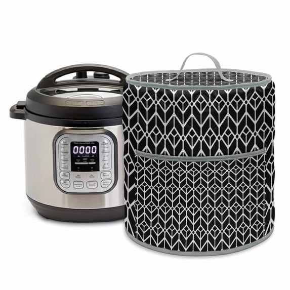Abstract Leaf Rice Cooker Cover 6 Quart Abstract Geometric Black White ...