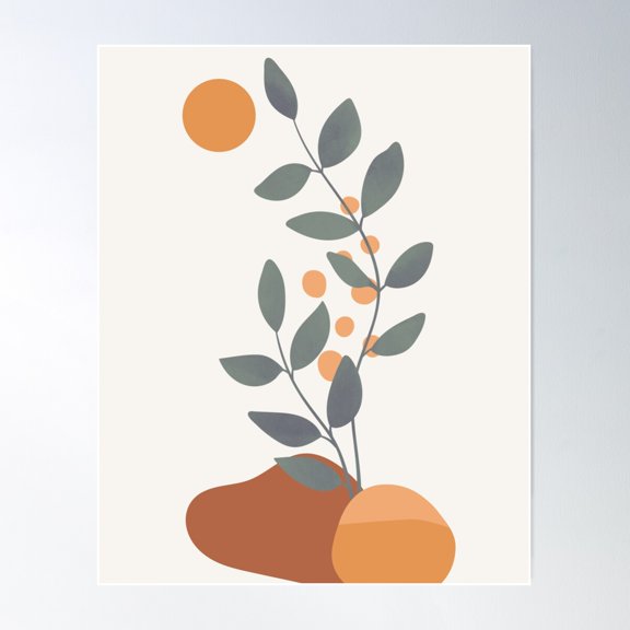 Abstract Leaf Shapes Sun Plant Artwork Poster Wall Art, Modern Wall Decor For Living Room Bedroom, 16x24 UNFRAMED