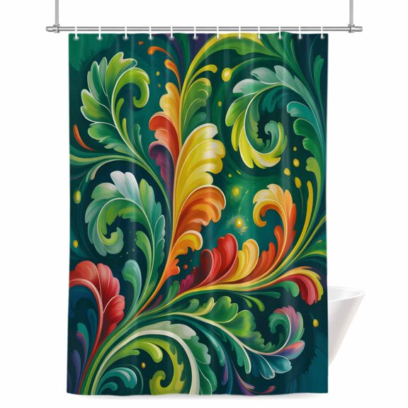 Abstract Leaf Shower Curtain, 72" x 84", Green Yellow Red Leaf Fireflies Summer Plant Waterproof Bathroom Curtain Washable Shower Curtain Set with 12 Hooks