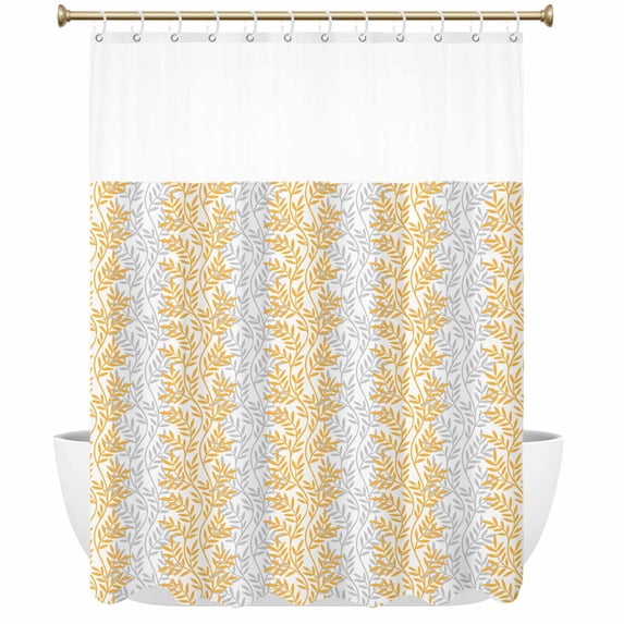 Abstract Leaf Shower Curtain with See Through Top Window Orange and ...