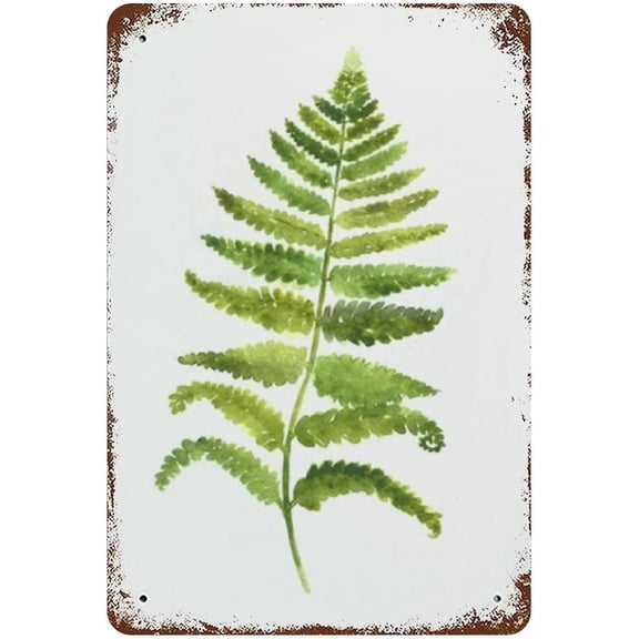 Abstract Leaf Vintage Metal Tin Sign Fern Wall Decor Green Watercolor Iron Paintings Wall Decor Plaque For Kitchen Botanical Floral Decor Art Wall Sign Home Garden 8x12inch