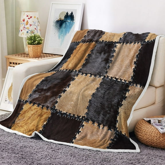 Abstract Leather Texture Throw Blanke, Leather Patchwork Textured Background Throw Blanket for Couch, Soft Cozy Throws and Blankets for Living Room Couch Bed Chair or Dorm, 50x60 inches