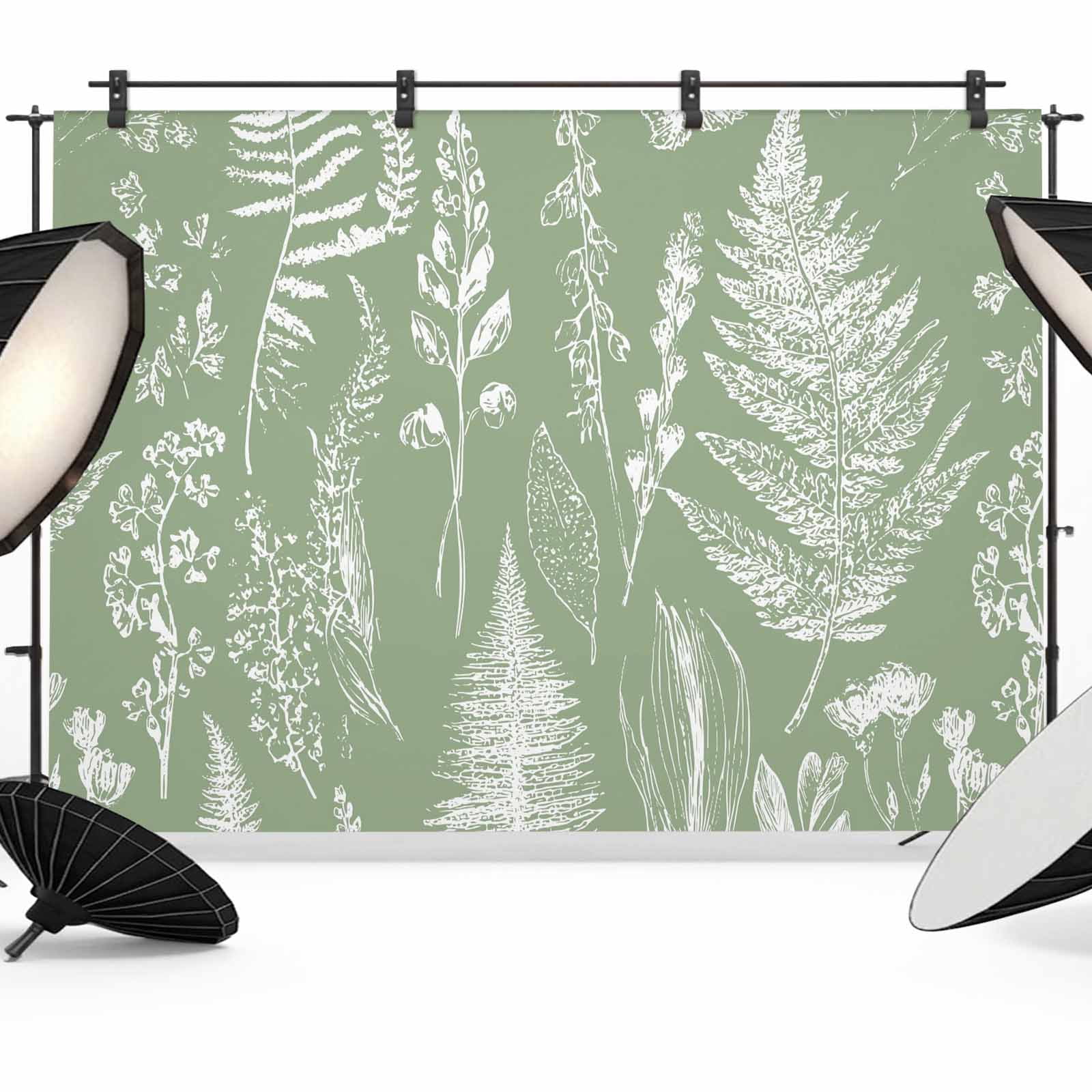 Abstract Leaves Backdrop for Photography, Sage Green Background Plant Hand-painted Photo Backdrop Portrait Background Party Banner Photo Backgrounds for Studio Booth Props, 7x5ft