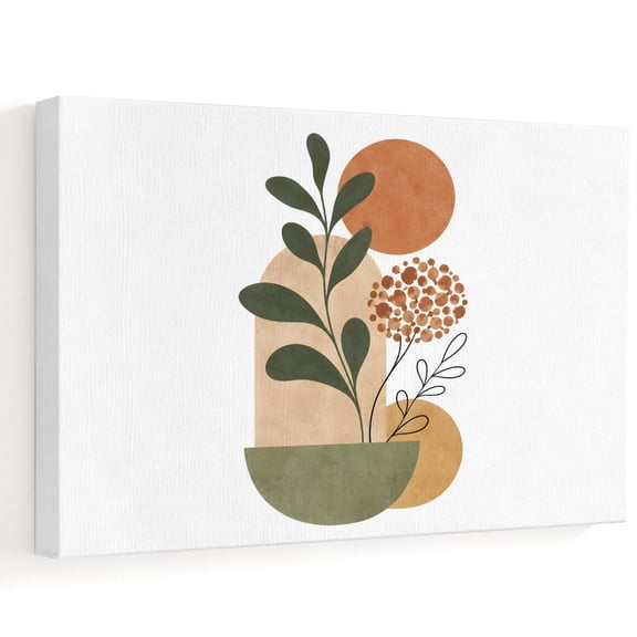 Abstract Leaves Canvas Wall Art, Modern Boho Terracotta Arch Terracotta Sun Wall Art Prints Artwork Framed Canvas Ready to Hang Art Pictures for Bathroom Bedroom Entry Desk Corner 10" x 8"