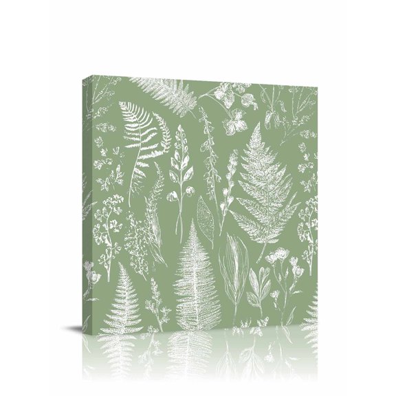 Abstract Leaves Canvas Wall Art, Sage Green Background Plant Hand-painted Framed Wall Decor Modern Artwork Prints Painting for Living Room, Bedroom, Kitchen & Cafe Decor 8x8 Inch