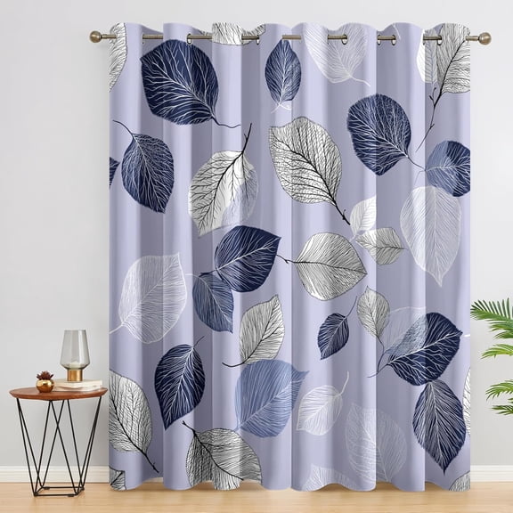Abstract Leaves Curtains 2 Panel Set,Blackout Curtains Modern Leaf Pattern, Bohemian Decor for Living Room Bedroom, Thermal Darkening Grommet Drapes-42"W x 45"L (Pack of 2)