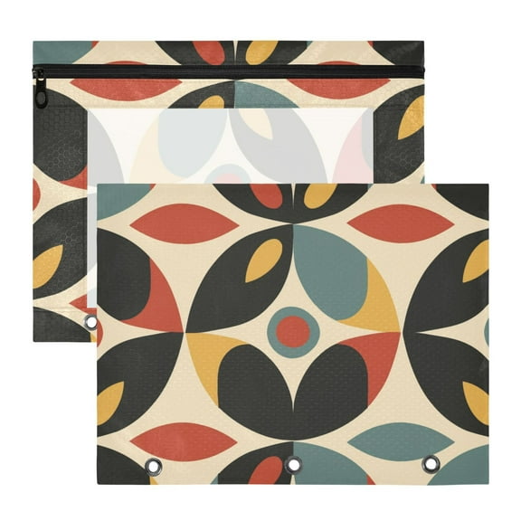 Abstract Leaves Pattern 3-Ring Binder Pouches A4 Size Zipper Pocket File Storage 2 Packs