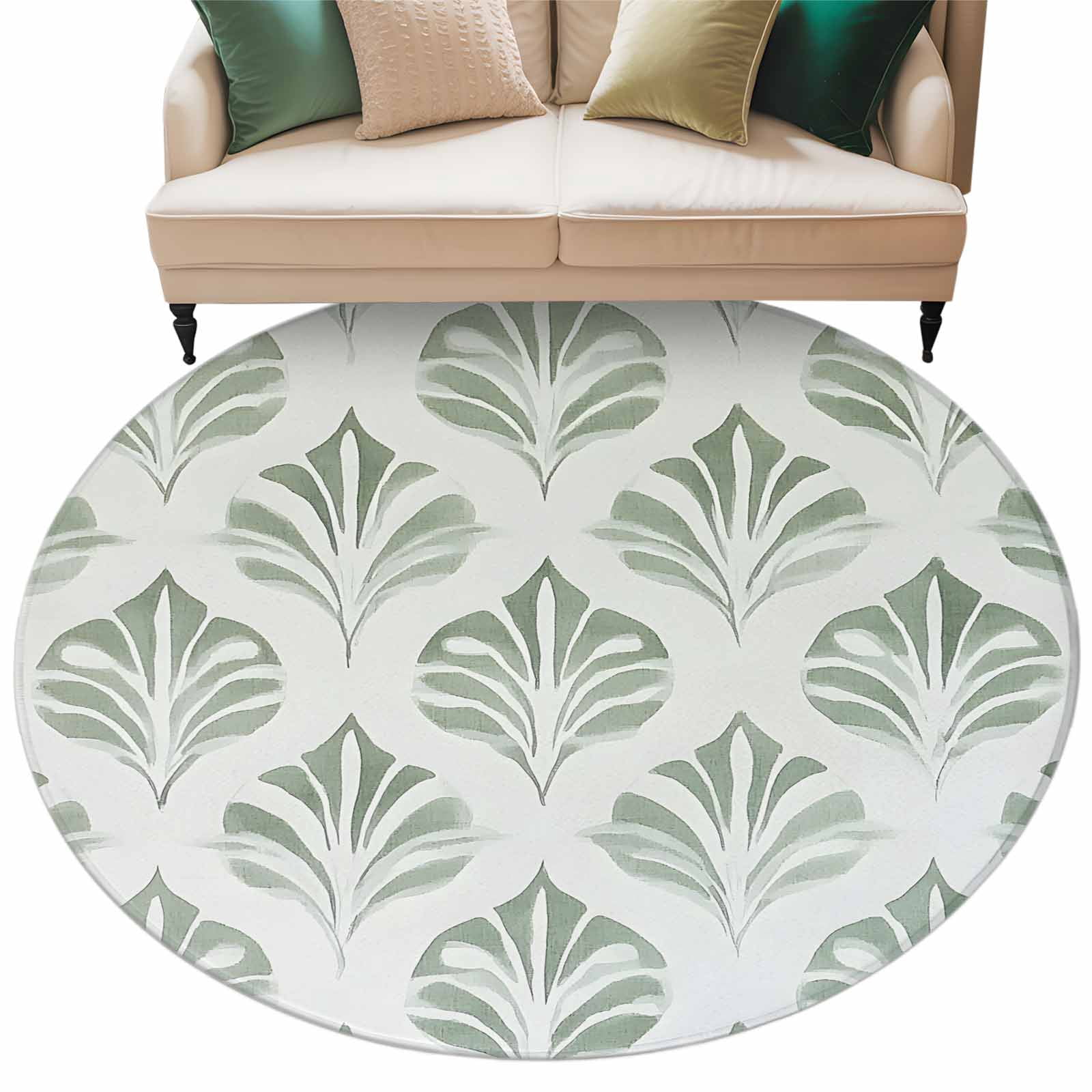 Abstract Leaves Round Area Rug 5ft Modernism Green Leaf Plant ...
