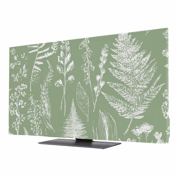 Abstract Leaves TV Dust Cover 24 Inch, Sage Green Background Plant Hand-painted Computer Monitor Cover Dustproof Stretchable Indoor TV Screen Protector for LED LCD Universal Monitors