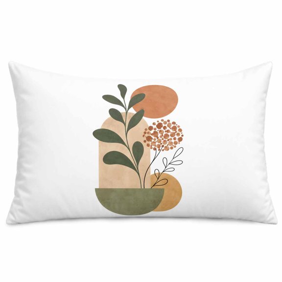 Abstract Leaves Throw Pillow Covers, Modern Boho Terracotta Arch Terracotta Sun Decorative Lumbar Throw Pillowcase Cushion Cover with Smooth Hidden Zipper for Bedroom Sofa 12 x 20 Inches