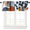 thumbnail image 1 of Abstract Leaves Valance, Boho Mid Century Blue Orange Modern Minimalist Art Print Blackout Short Curtain for Living Room Kitchen Bedroom, 54x18in, 1 of 5