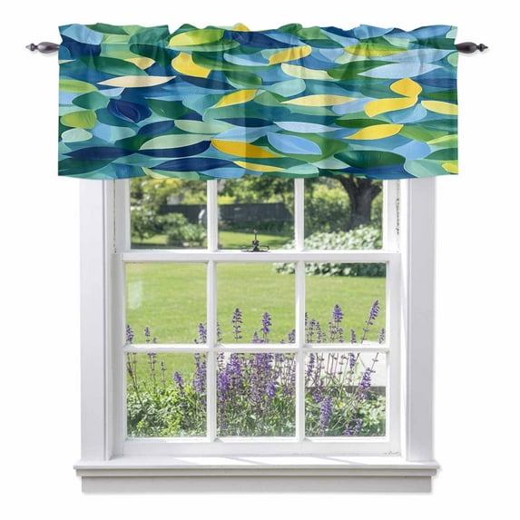 Abstract Leaves Valance Curtain Watercolor Yellow Green Window Valances Rod Pocket Short Curtains Window Treatments for Kitchen Bedroom Bathroom Laundry 42" x 18"