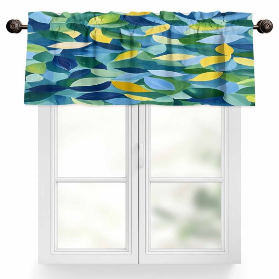 Abstract Leaves Valances for Windows, 42 x 18in, Watercolor Yellow Green Rod Pocket Kitchen Valance Curtain Light Filtering Window Treatments for Living Room Bedroom, 1 Panel
