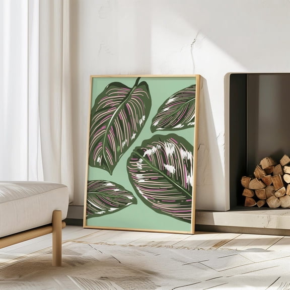 Abstract Leaves Wall Art Green Tropical Botanical Decor, Unframed Paper Print Size 8x12