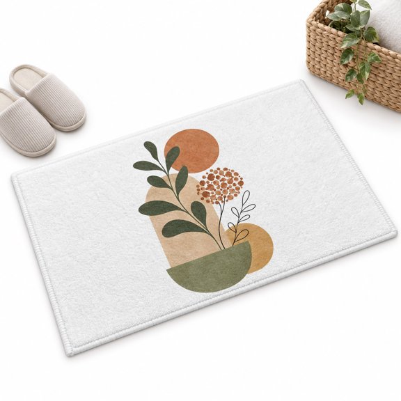 Abstract Leaves Washable Small Entryway Area Rugs 2'x3', Modern Boho Terracotta Arch Terracotta Sun Washable Throw Rug Non-Slip Sturdy Edge Binding Carpet for Front Door Floor Room Entry