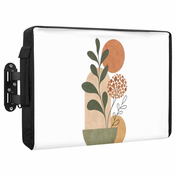 Abstract Leaves Waterproof Outdoor TV Cover, Modern Boho Terracotta Arch Terracotta Sun Outside Weatherproof TV Enclosures for 52 to 55 Inch LCD Television Shield Flat Screen Protectors