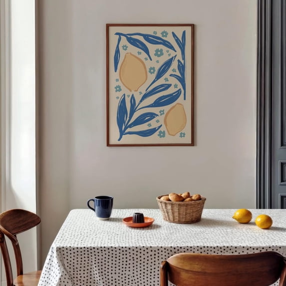 Abstract Lemon Blue Botanical Mediterranean Citrus Fruit Leaves Flowers ...