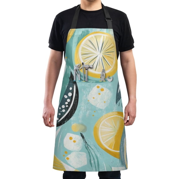 Abstract Lemon Design Chef Kitchen Apron with Pockets for Women Waterproof Aprons for Cooking Baking