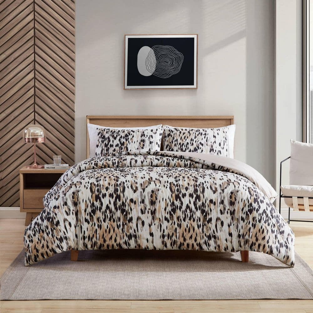 Abstract Leopard Brown Cotton King Duvet Cover Set with Shams