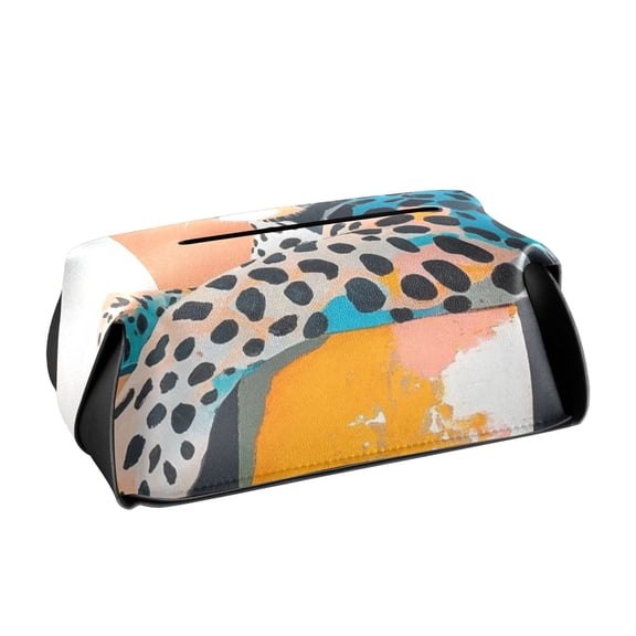 Abstract Leopard Art Tissue Box Cover Leather Square Rectangle Tissue Box Holder for Bathroom Living Room Desk Office Decor