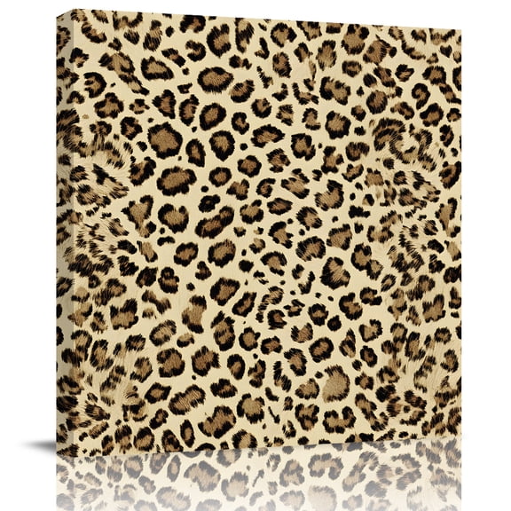 Abstract Leopard Print Canvas Artwork Painting Art, Classic Brown Spots Square Framed Wall Decorations Prints Picture for Bedroom Kitchen Living Room, 8x8 in