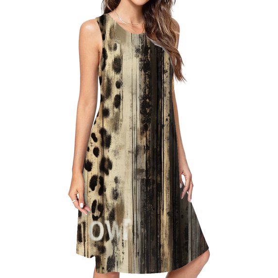 Abstract Leopard Print Stripes Art Dress Elegant Party Dresses Evening Dresses Women Dress Sleeveless Dress Ladies Dresses