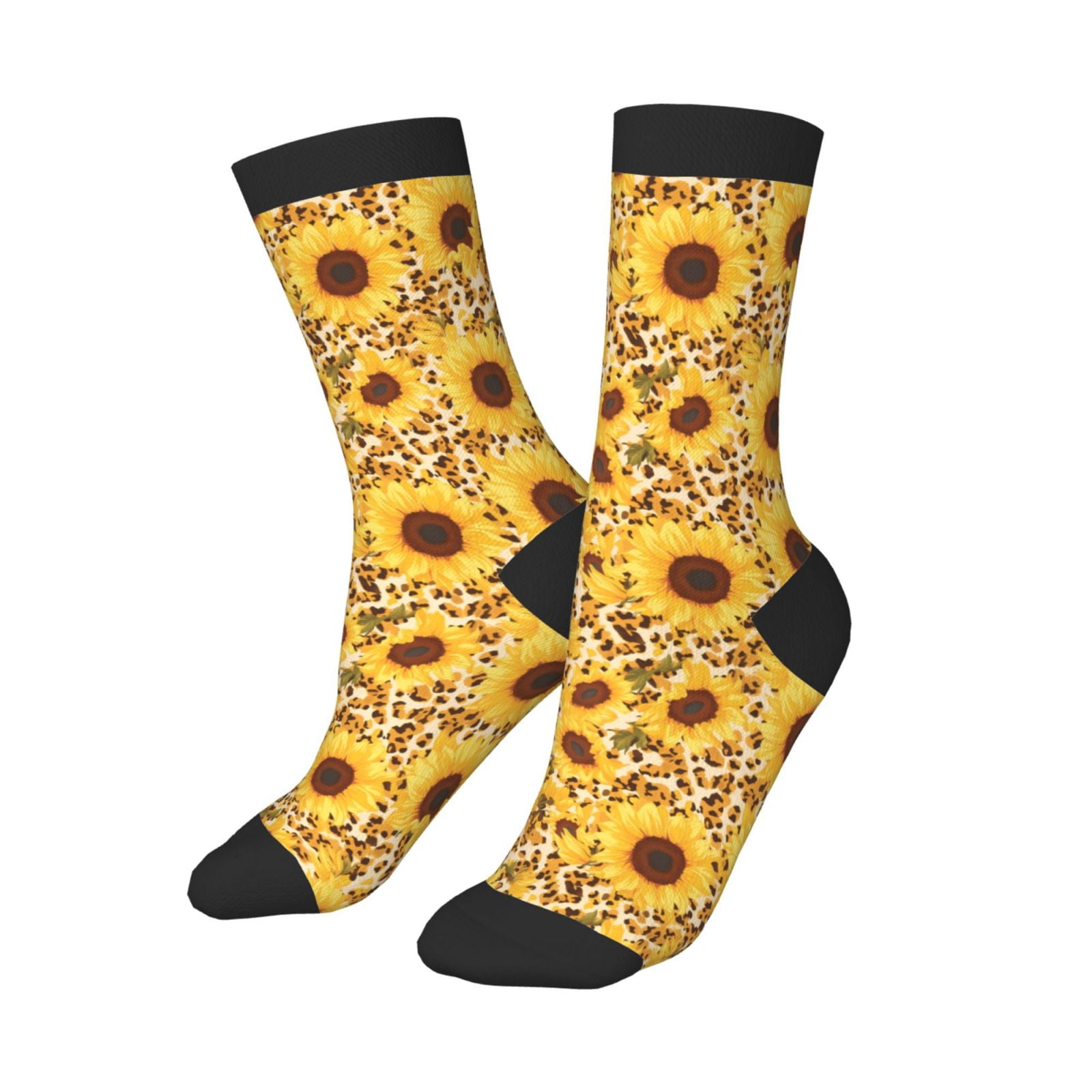 Abstract Leopard Print Sunflower Kids Boys Girls Crew Socks, Bright