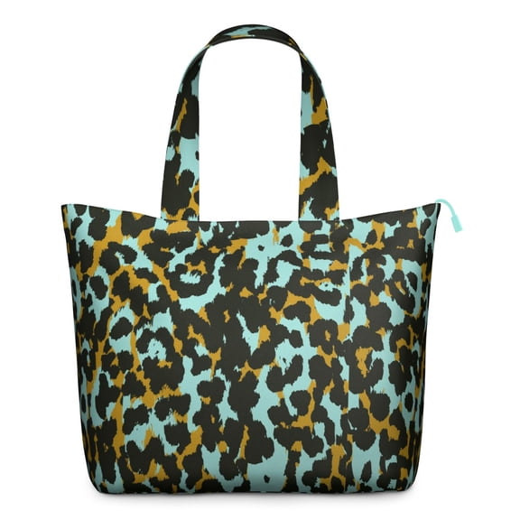 Abstract Leopard Print Weekender Bag, Large Capacity Zippered Tote Bag for Women, Lightweight Travel Shoulder Bag with Interior Organization (Dynamic Aesthetic)