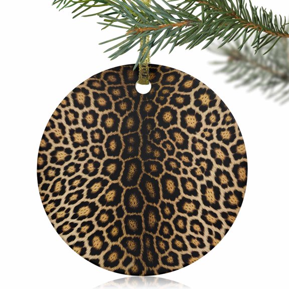Abstract Leopard Texture Christmas Ceramic Ornament 2025,3" Round Xmas Tree Hanging Accessories with Gold Ribbon,Wild Animal Skin Pendant Ornaments for Holiday Gift Home Party Decor