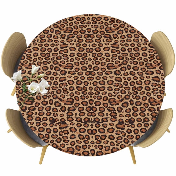 Abstract Leopard Texture Fitted Round Tablecloths Elastic Edged Table Covers 45"-54",Waterproof Table Cloth for Kitchen Holiday Party Tables Decor
