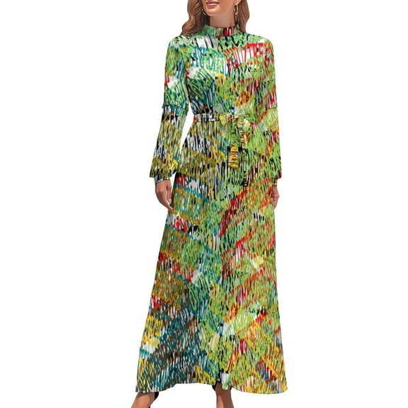 Abstract Letters Print Dress Love Heart Korean Fashion Boho Beach Dresses Female Long-Sleeve High Waist Trendy Long Maxi Dress