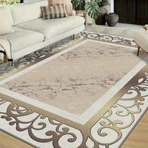 Abstract Light Gold Marble Area Rugs - Modern Gold Frame Pattern Soft Rugs for Bedroom, Easy Clean Home Decor Low Pile Carpet, Modern Area Rug for Living Room,Kids Room,Bedroom,Office 2x3ft