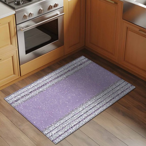 Abstract Light Purple Stripe 2x3 Rug for Entryway Front Door Kitchen Sink Area, Sequins Square Celebration Low Pile Washable Non Slip Rectangle Area Rug