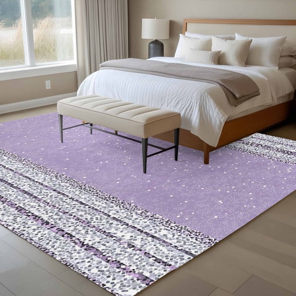 Abstract Light Purple Stripe 6x9 Rug for Dining Room Table and Chair Setup, Sequins Square Celebration Low Pile Washable Non Slip Rectangle Area Rug