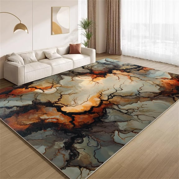 Abstract Lightning Area Rugs, Black Orange Carpet, Washable Non Slip Low Pile Soft Rug for Bedroom Living Room Decor Mat 3ftx5ft