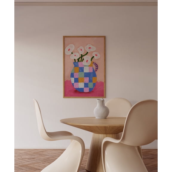 Abstract Lily Floral Colorful Vase Eclectic Wall Art, Stretched Canvas 8x10in