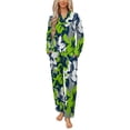 thumbnail image 1 of Abstract Lime Green Floral Design Womens Pyjamas Set Button Up Pyjamas Womens with Long Sleeve Top And Wide Leg Pants V-neck Loungewear Sets, 1 of 9