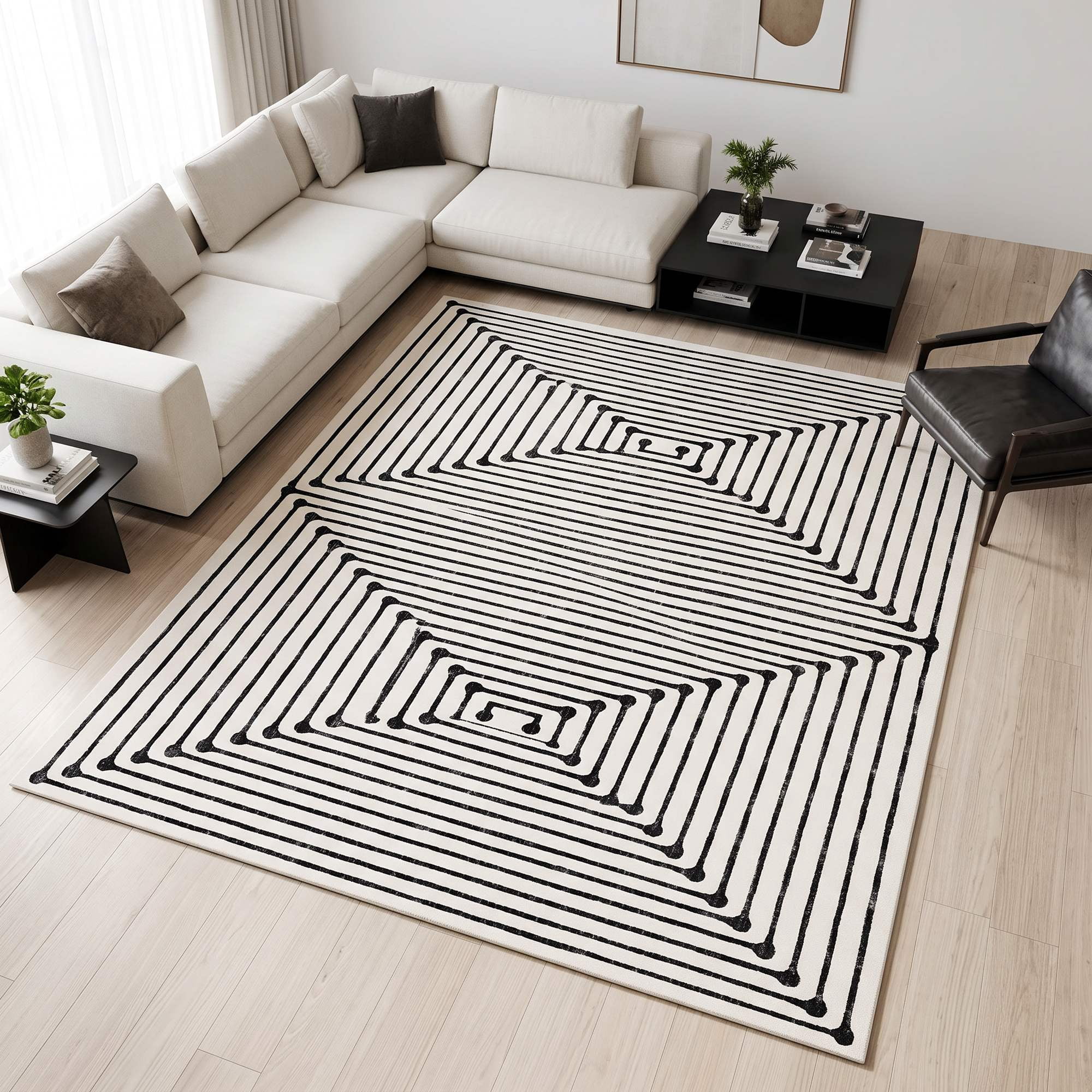 CHAKME Abstract Line Art 5x7 Rug - Washable Geometric Spiral Floor Mat ...