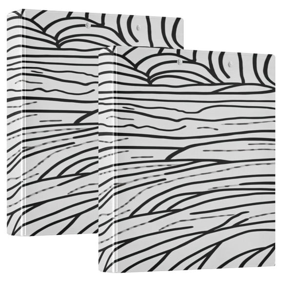 Abstract Line Art Design 12.4x10.6in PVC Round Ring Binder, D-Ring 3-Hole, Metal Clip, 200 Sheets