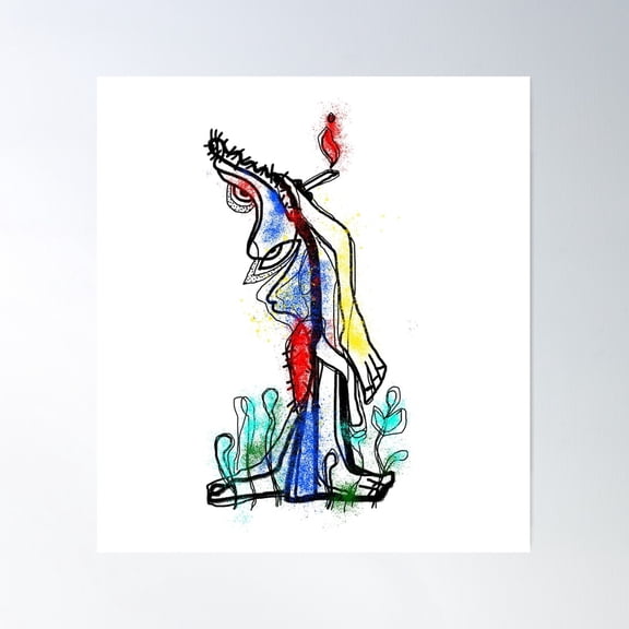 Abstract Line Art Design Idea With Colour Poster Wall Art, Modern Wall Decor For Living Room Bedroom, 16x16 UNFRAMED