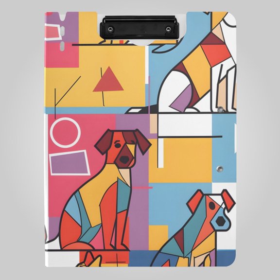 Abstract Line Art Dogs Foldable Binder Folder Clipboard with Pen Slot Double Clips A4 Size File Storage
