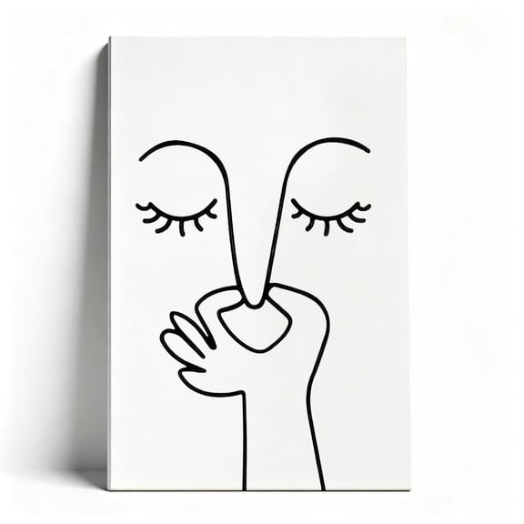 Abstract Line Art Face & Hand Canvas Wall Art, Minimalist Black White Portrait Decor, Modern Single Line Drawing For Living Room, Bedroom, Office, Ready To Hang 8*12inch(20*30cm)