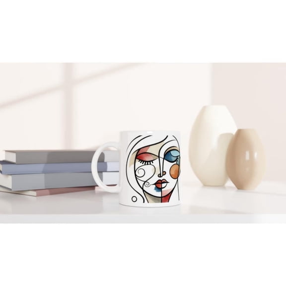 Abstract Line Art Face Mug  Eleganeramic Coffee Cups, Dishwasher & Microwave .