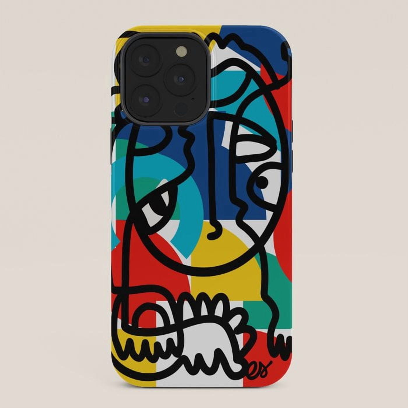 Abstract Line Art Faces Red Teal Yellow Tough Case for Apple iPhone ...